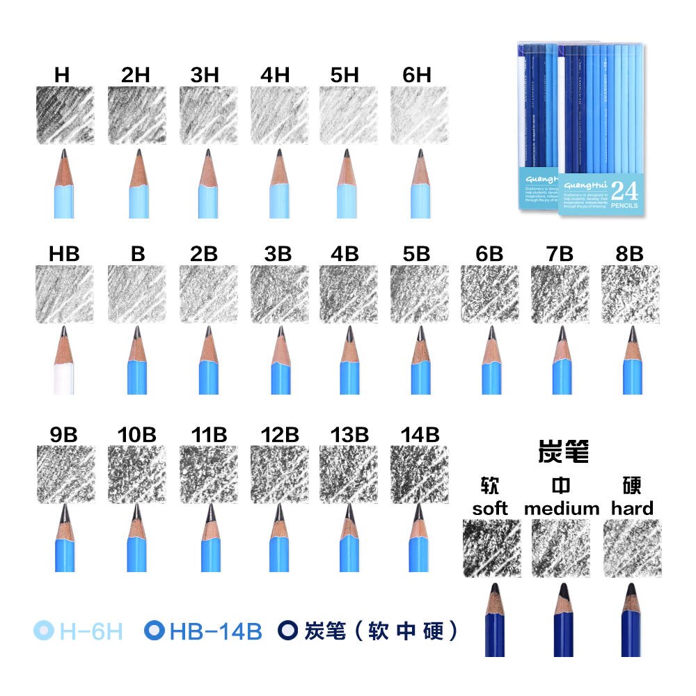 36Pcs Professionele Schets Potlood Set Professionele Schetsen Tekening Kit Hout Potlood Potlood Zakken Voor School Studenten Art Supplies: 24 pcs Sketch pen