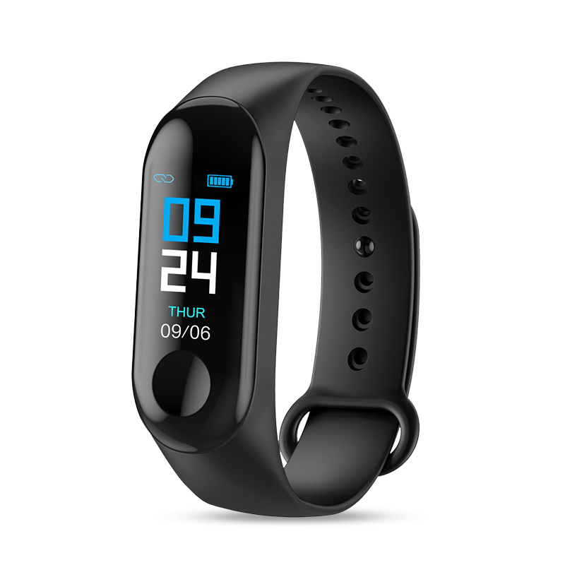 M3 plus smart armbånd smartwatch vandtæt pulsovervågning blodtryk fitness tracker smart ur kvinder armbånd: Sort