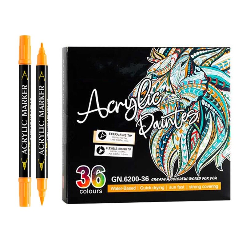 Acrylic Paint Pens Double-ended Extra Fine Tip Markers for Rock Painting Wood R9UF
