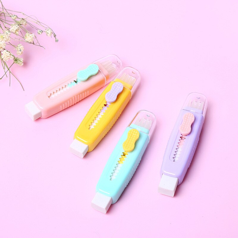 Eraser Telescopic Eraser for Kids Pick Roller Push-pull Rubber Erasers with Brush Penciles Accessories School Supplie