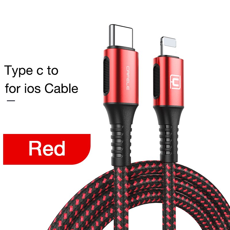 CAFELE 18W PD kabel USB C robić kabla Ligntning dla iPhone 11 zawodowiec Max XS 8 plus szybki kabel ładujący dla ios 13 12 11 synchronizacja danych: czerwony