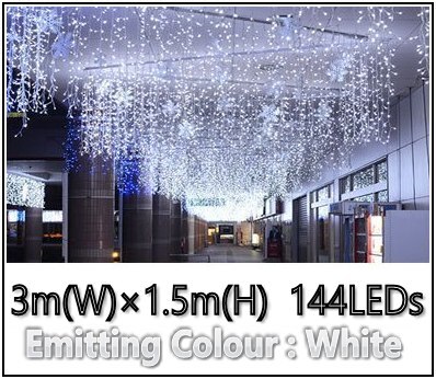 3*3m 300 leds led gordijn lichtslinger led kerst slinger feest patio raam decoratie kerstverlichting bruiloft verlichting  eu 220v: 144 leds wit / Eu 220-240v stekkers