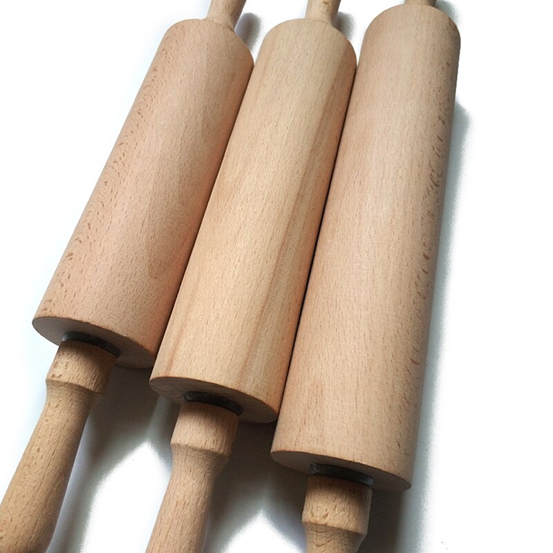 Wooden Rolling Pin with Handles 17.5/20/24cm Classic Smooth Dough Scraper Kitchen Utensil for Pie Crust Cookie FP8