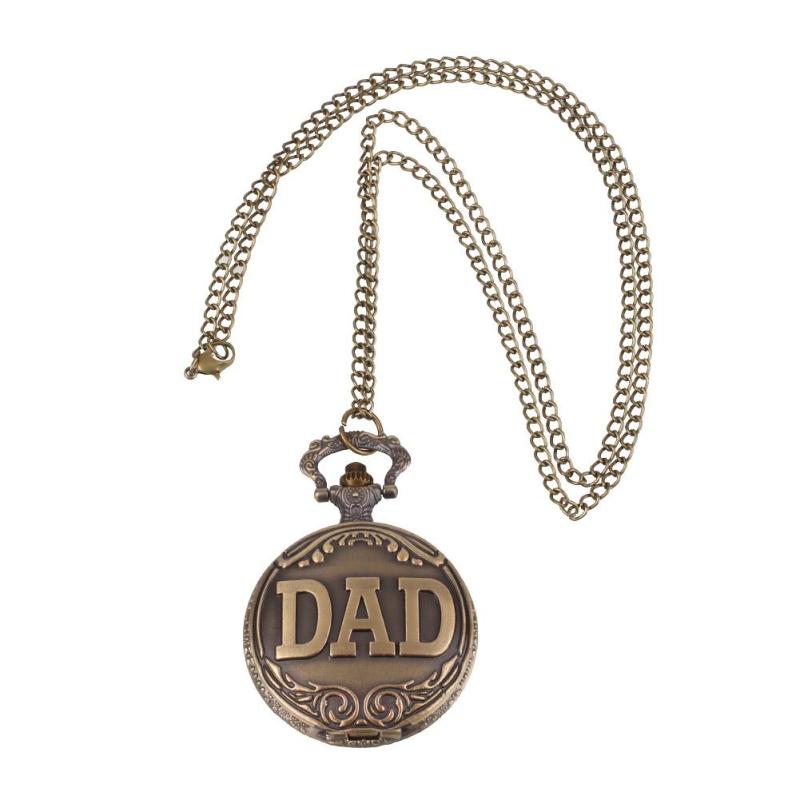 Vintage Style Antique Pocket Watch Alloy Bronze Watch Chain Dangle Necklace Dad Father's Day