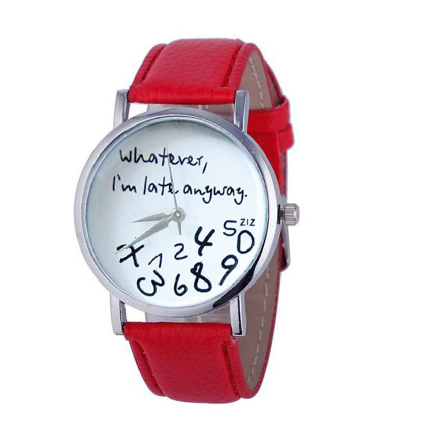 Simple Women Watch Ladies Dress Big Dial Leather Watches Whatever I Am Late Anyway Letter Watch for Students Reloj Mujer: Red
