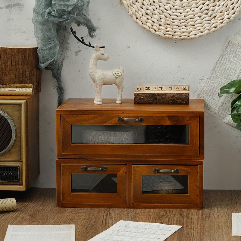 Retro computer monitor elevated base office wooden desktop storage box glass drawer wooden box