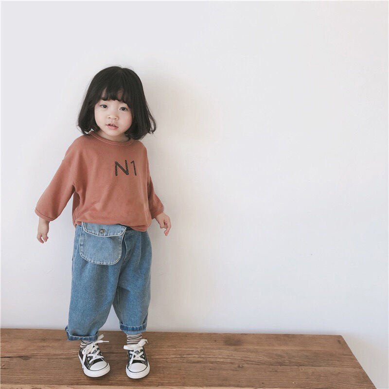 2021 primavera autunno ragazzi ragazze tasca pantaloni larghi in denim 1-6 anni bambino bambini casual all-match jeans