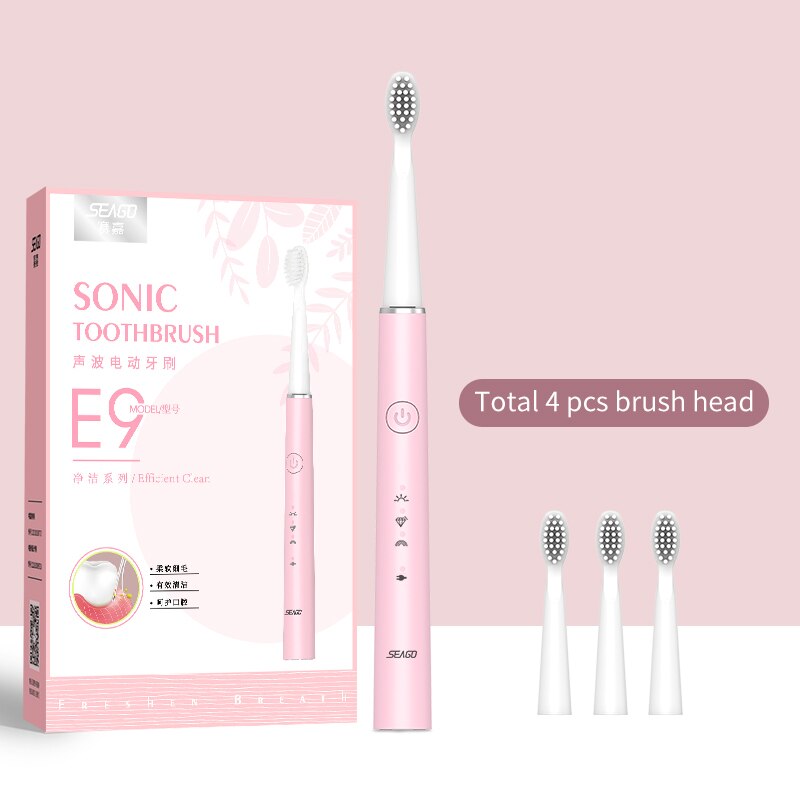 SEAGO Sonic cepillo de dientes eléctrico no recargable impermeable adulto cepillos de dientes con 3 masaje en la cabeza con cepillo de dientes gomas blanco SG963: 548PK