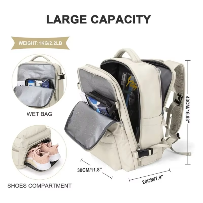 Mochila de viaje para llevar artículos personales, bolsa para vuelos aprobada, maleta de equipaje de mano de 35L, bolsa de fin de semana impermeable para hombres y mujeres