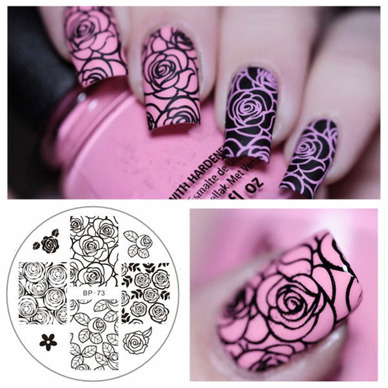 GEBOREN PRETTY Rose Bloem Nail Art Stamping Template voor Valentijnsdag Manicure Afbeelding Afdrukken Plaat Nail Art Stamping Stencil