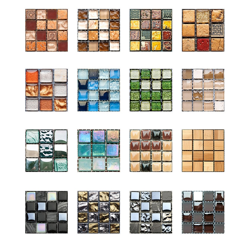 10pcs Ceramic Tile Stickers 10x10cm 3D Mosaic Tile Plane Wall Sticker DIY Decorations for Kitchen Bar Bathroom PVC Stickers