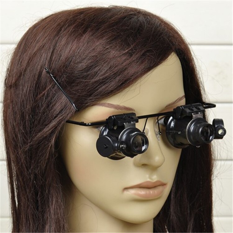 20X Magnifier Watch Repair Magnifying Glasses Type Double Lens Eye Glass Loupe Jeweler Microscope With LED Light Repair Tools