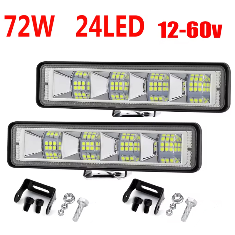 Barra de luz LED de trabajo para coche, 2 uds., 72W, 4x4, 24 LED, barra de luz de trabajo, excavadora, 12-60V, haz combinado para todoterreno, SUV, ATV, Tractor, barco, camiones: Default Title