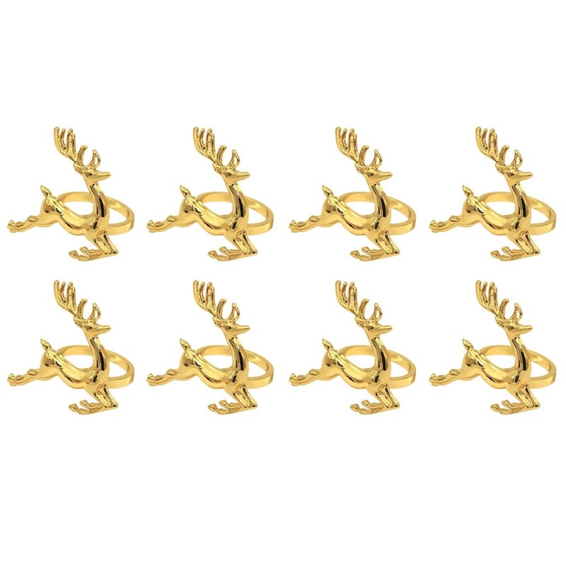 Servilleteros, servilleteros elegantes de alce dorado para la configuración del lugar, bodas, Navidad, Acción de Gracias, mesa de comedor de cocina para el hogar 8 Uds.