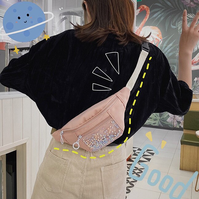 Giappone delle donne di stile della cinghia del sacchetto trasparente borsa di tela petto casuale movimento delle donne sacchetti di spalla di proprietà della chiusura lampo del sacchetto crossbody borse