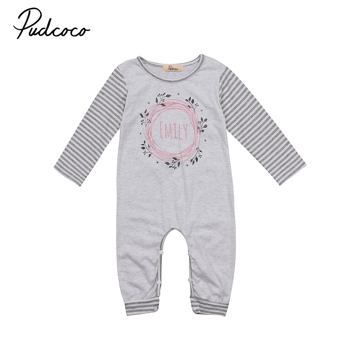 emily Letter Gray Striped Gray Casual Baby Boys Girls Kids Cotton Romper Jumpsuit Clothes Outfits
