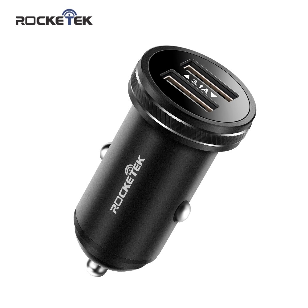 Rocketek Metal USB Car Charger For Mobile Phone Tablet GPS 3.1A Fast Charger Car-Charger Dual USB Car Phone Charger Adapter