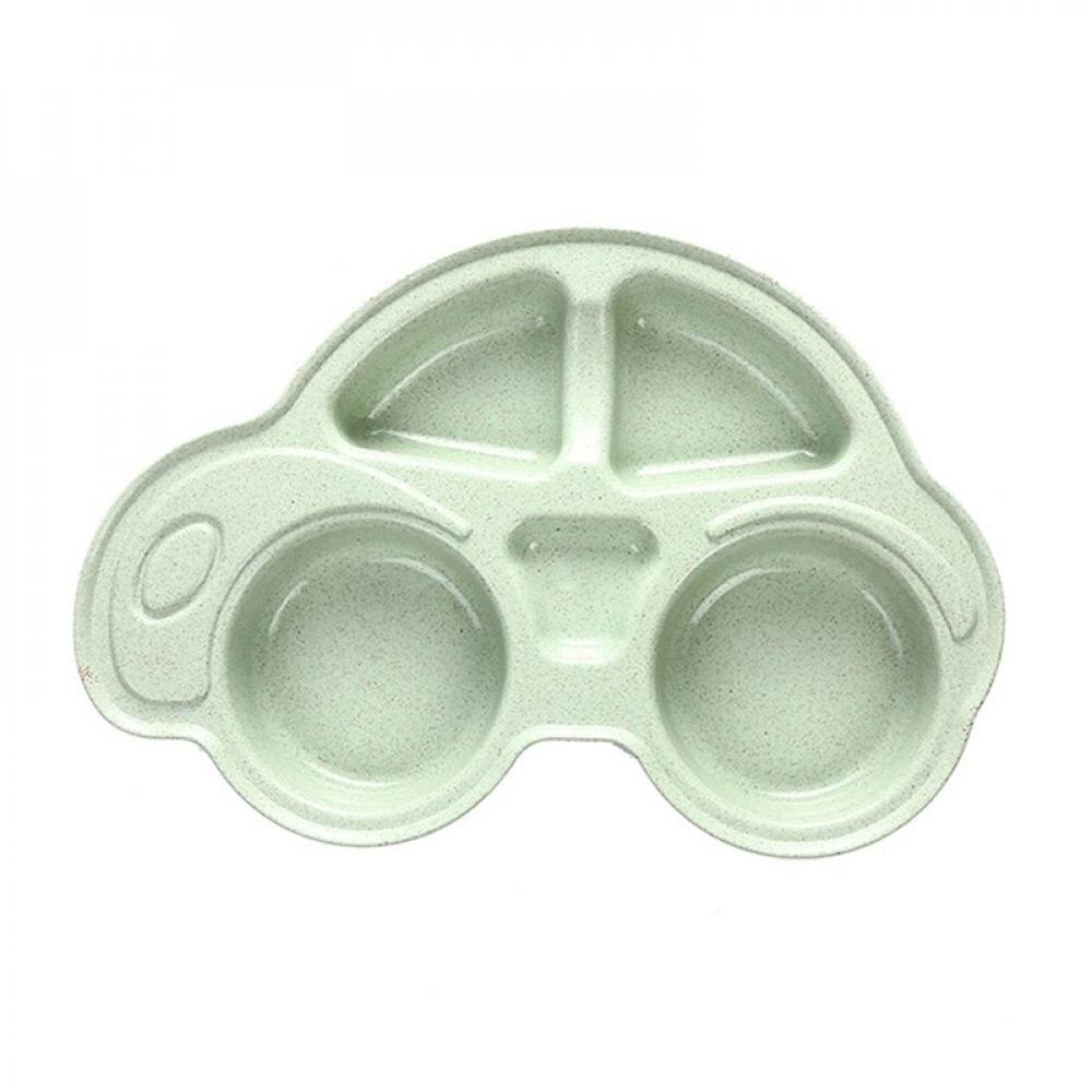 Plato dispensador de platos de coche de dibujos animados para bebé, vajilla para niño, juego de alimentación de fibra de bambú, tazón, utensilios, accesorios de comida: Green B