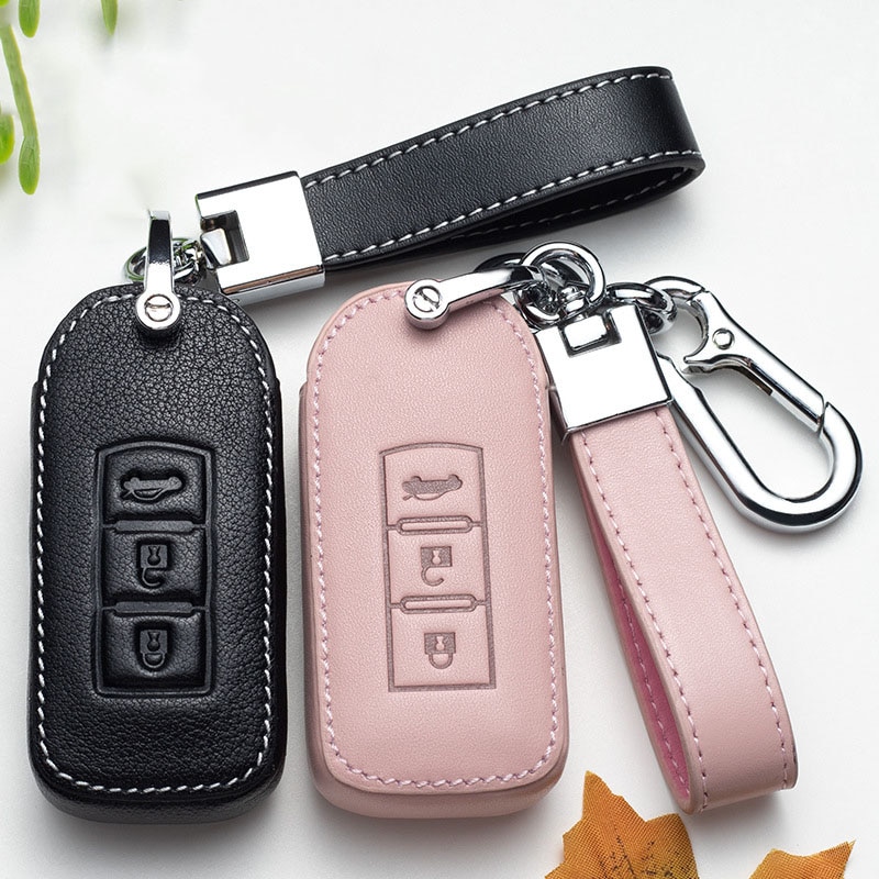 Leather Car Key Case Cover for Mitsubishi Outlander Lancer 10 Pajero Sport EX ASX RVR Colt Grandis L200 Smart 2 3 Button Case