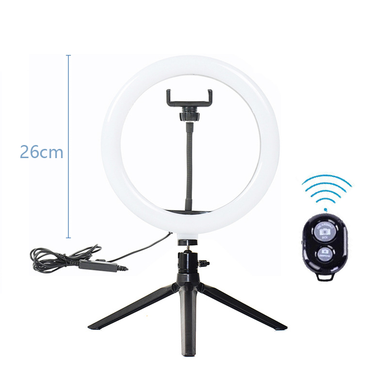 Anillo de luz con trípode para selfi, lámpara de anillo redondo de 26 cm, luz Led para teléfono, iluminación de luz derecha para sesión de fotos, Bering: 26cm remote