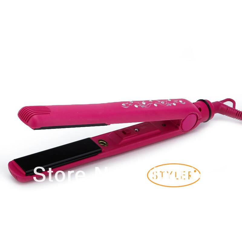 Diamond hair straightening iron, hair straightener Flat iron Pink Fast: US