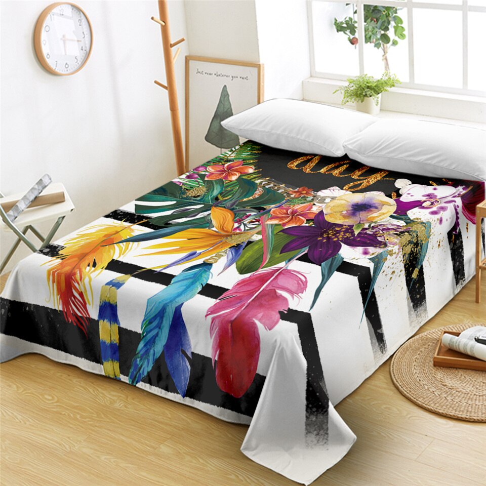 BeddingOutlet-sábana Floral para cama, colcha rosa, Sábana plana a rayas, flores, Textiles para el hogar, plumas, ropa de cama, sabanas Queen: Twin 168cmx239cm