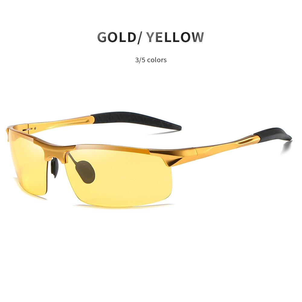 Gafas de visión nocturna de aluminio para reducir el brillo, lentes polarizadas amarillas, gafas nocturnas para conducir en la pesca nocturna, 5933: GoldYellow