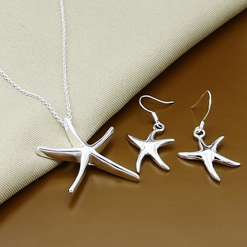 925 Zilveren Lucky Vijfpuntige Ster Ketting Oorbellen Sieraden Set Voor Vrouwen Trendy Sieraden