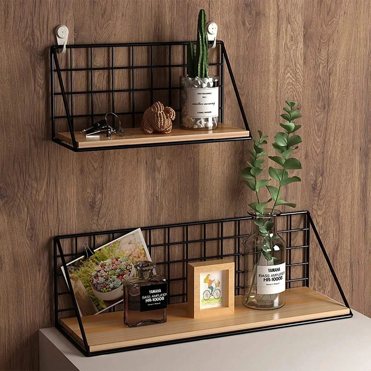 Wandregale ohne Bohren, Holz-Hängeregal für Wohnzimmer, Schlafzimmer, Aufbewahrungskorb, Wanddekoration, Gestell-Organizer