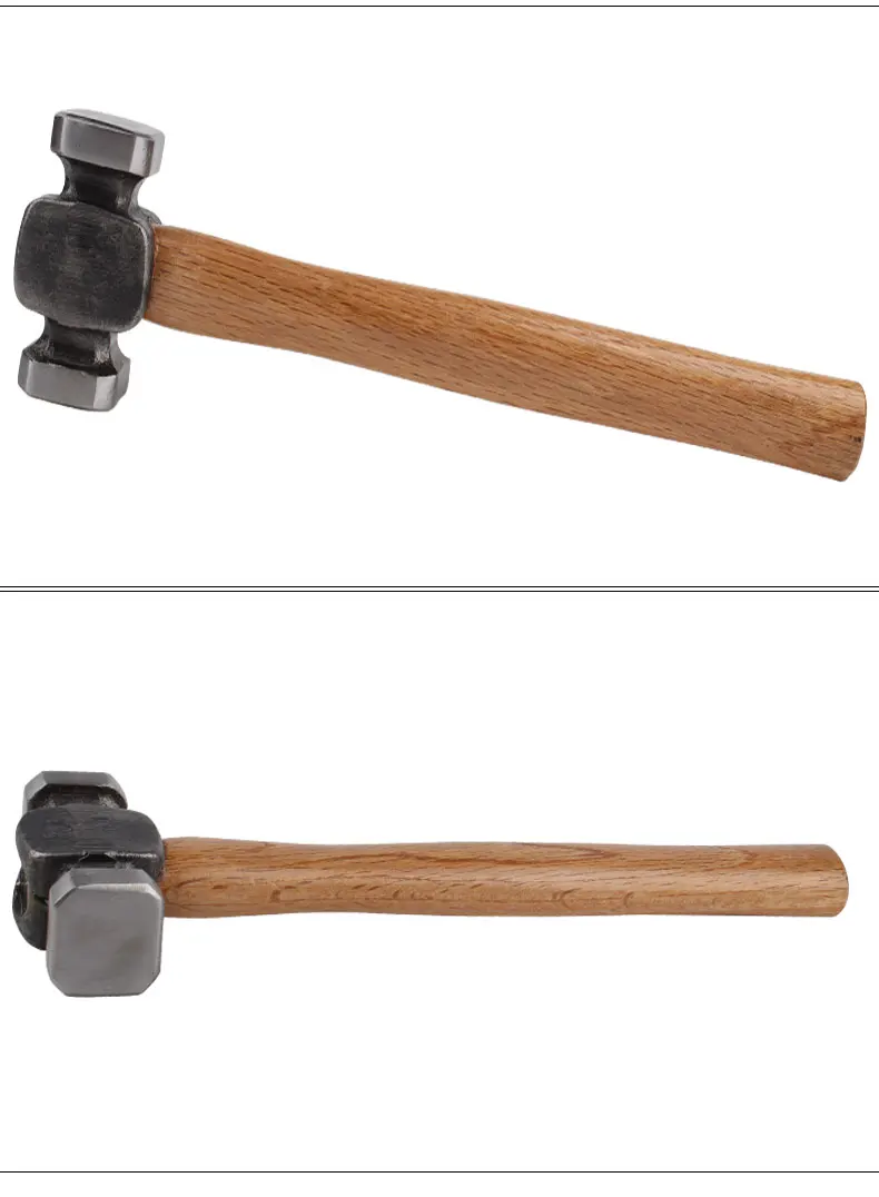 Martillo de hierro para forja de herrero, mango de madera para el hogar, herramientas de forja manual, mango de madera, martillo de acero, martillo de chapa de metal: Plata