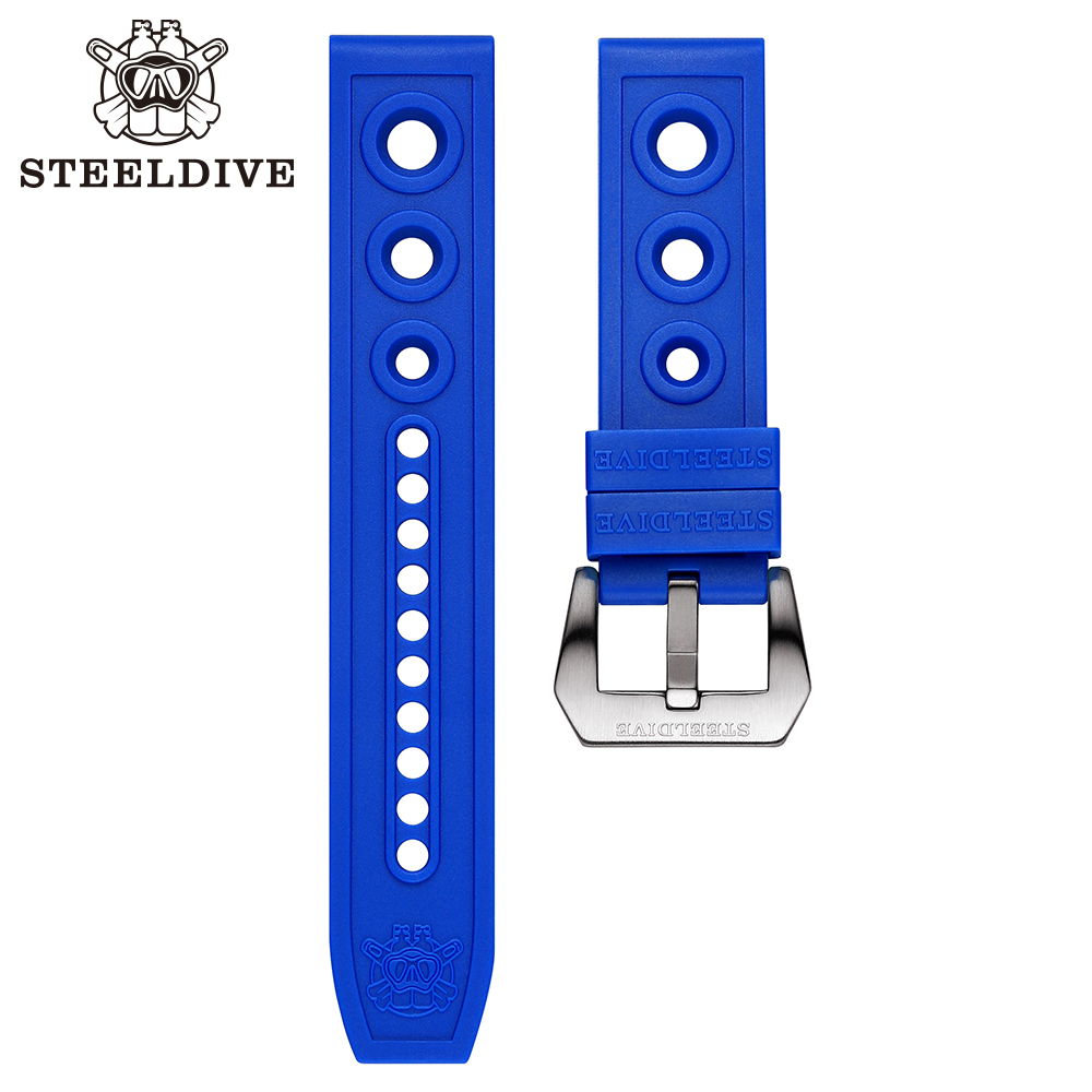 STEELDIVE bracelet mécanique automatique bracelets de montre de remplacement montres de plongée automatiques bracelet en caoutchouc bleu 20/22mm: White black / 24mm