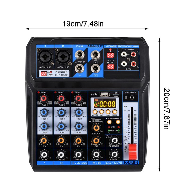 6 kanal 16 DSP Effekte Mixer Sound Mischpult Bluetooth Soundkarte 203A