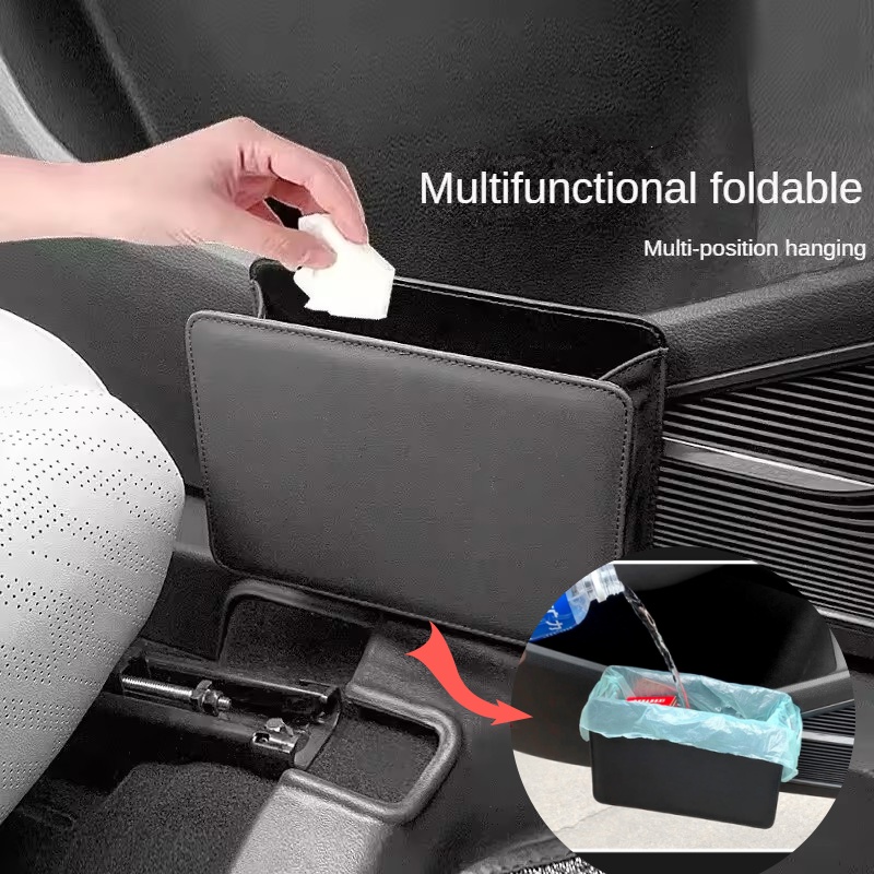 Scatola portaoggetti multifunzionale per porta auto pieghevole per cestino per auto, scatola portaoggetti in pelle appesa sul retrò del sedile, accessori interni per automobili