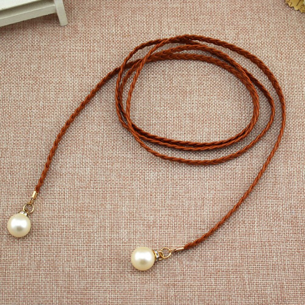 Thin Braid Women Belt Woven Tassel Pearl Waist Strap Boho Girls Waistband Waist Rope Waist Belts For Dress Accessories: Auburn