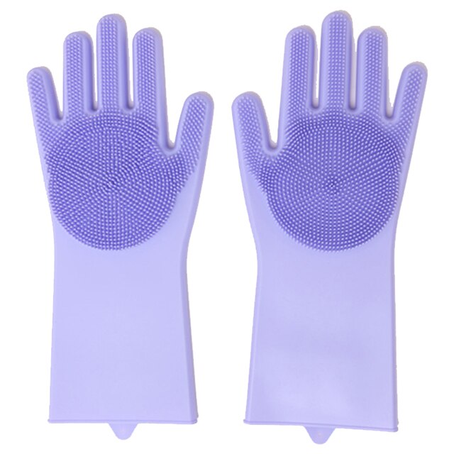 2pcs Silicone Cleaning Gloves Multifunction Magic Silicone Dish Washing Gloves For Kitchen Household Silicone Washing: Light Purple