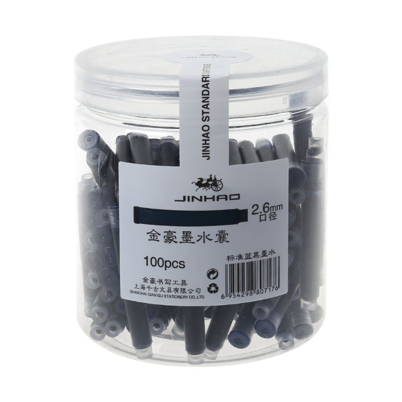 Jinhao cartuchos de fonte, 100 peças de cartuchos de tinta preto, azul, saco de recarga 2.6mm para escola, escritório, papelaria x6hb: BLBK