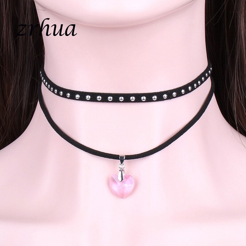 ZRHUA Charms Necklace Pendant Rainbow Heart Choker For Women Jewelry Stylish Multi-Layer Single Necklaces: heart-pink