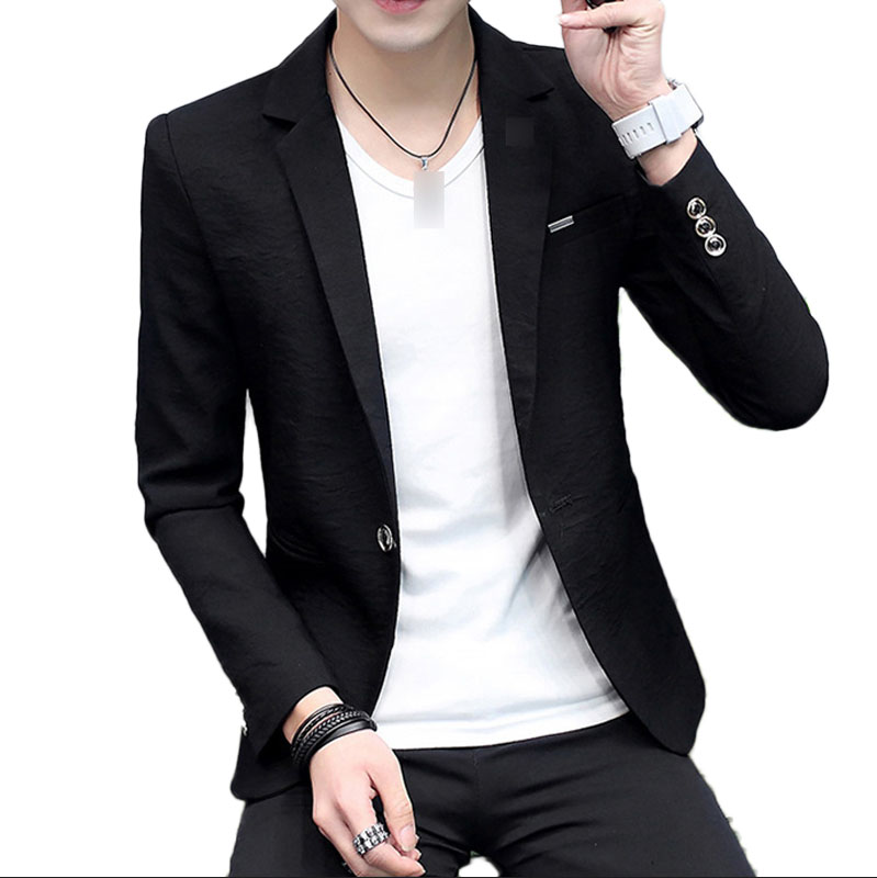 Blazer informal de color liso para hombre, con personalidad salvaje, fino y sólido, para primavera y verano: Negro / Metro