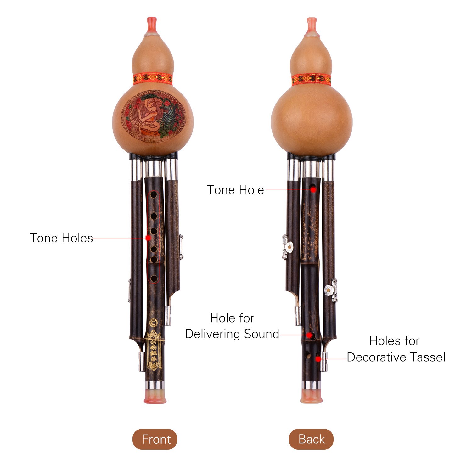 3- tonige c-toets hulusi kalebas cucurbit fluit zwarte bamboe pijpen chinees traditioneel instrument met chinese knoopkoffer voor beginners