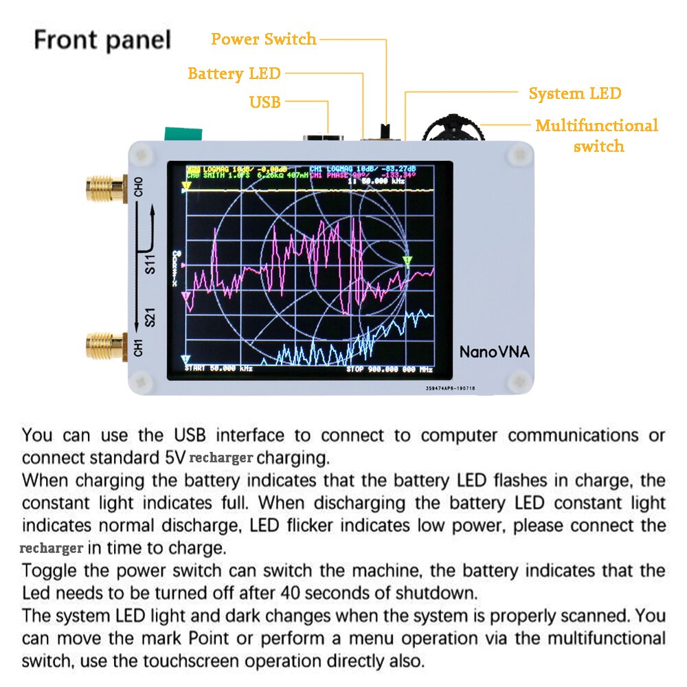 Bærbar håndholdt vektor netværksanalysator 50 khz -900 mhz digital skærm berøringsskærm kortbølge mf hf vhf uhf antenne analysator