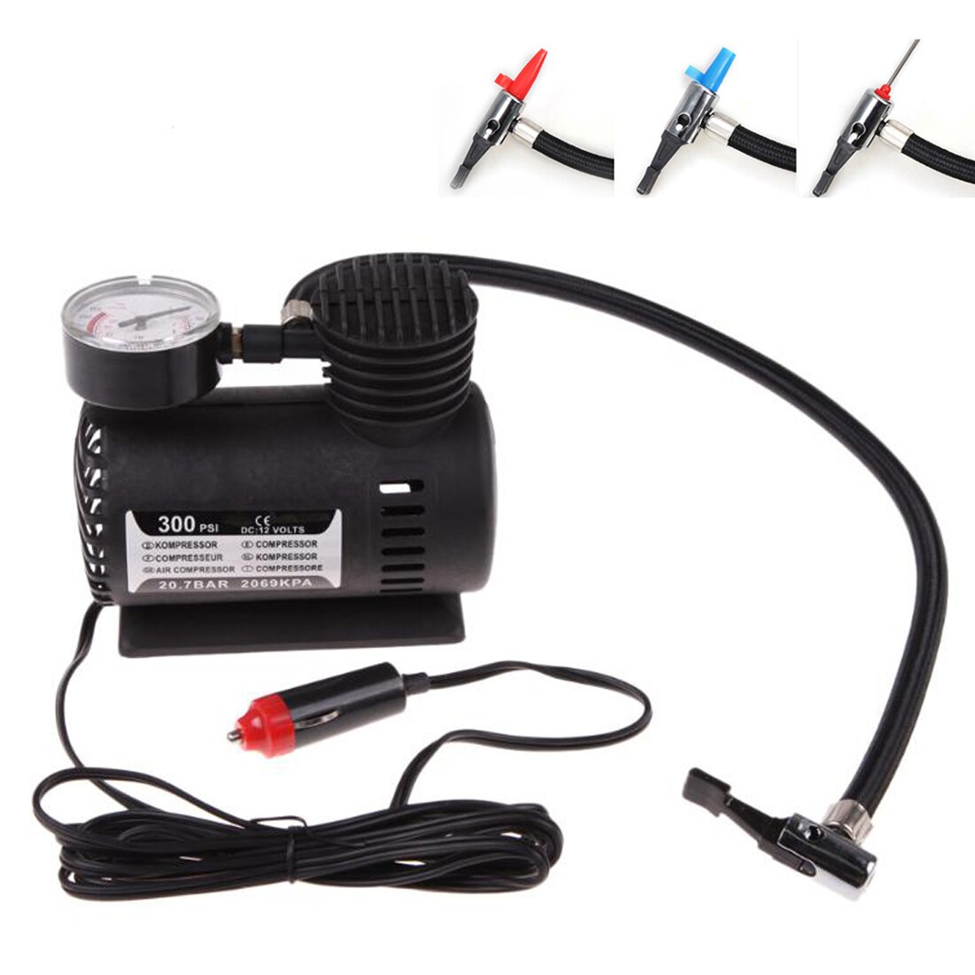 ABS Automotive Durable Vehicle Mini Air Compressor 300 PSI Tire Inflator Pump DC 12V Car Parts Car Accessories: Black