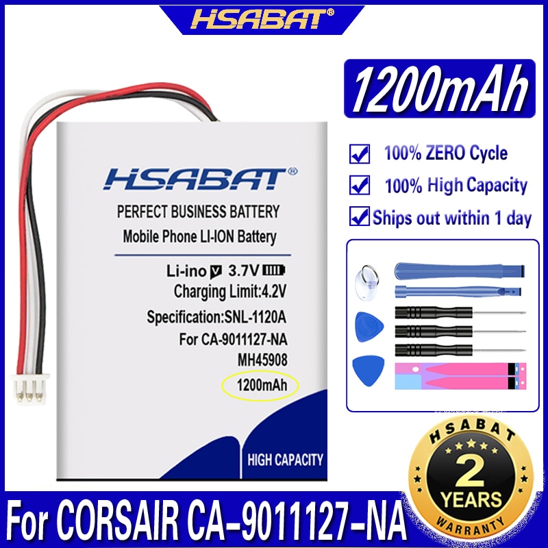 Hsabat top 1200 mah batteri til corsair ca -9011127-na 9011136- ap gaming  h2100 dolby 7.1 trådløst gaming headset  h2100 batterier