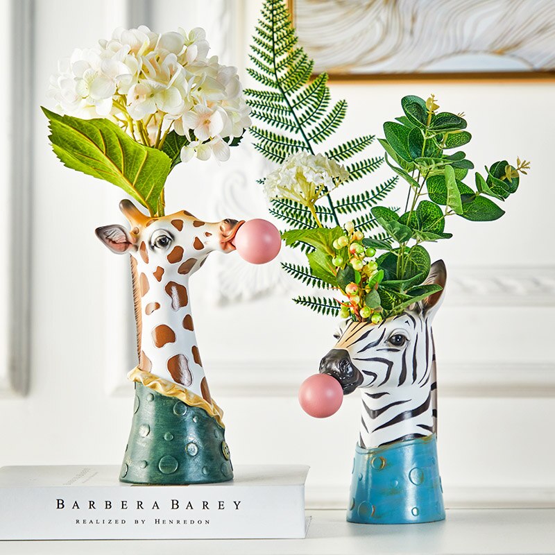 Hars Succulenten Bloem Planter Plant Pot Vazen Mand Cartoon Dier Hoofd Voor Home Decor: Giraffe with Zebra