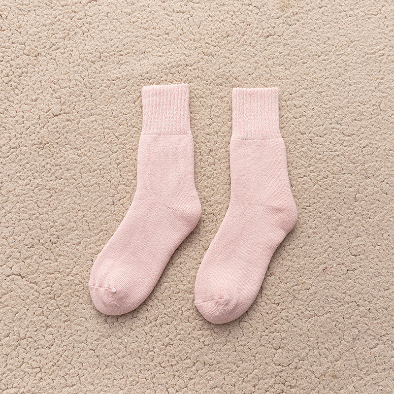 Winter Thicken Warm Women's Socks Solid Black White Velvet Boots Floor Sleeping Sock Thermal Warmer Snow Sock for Christmas: Pink