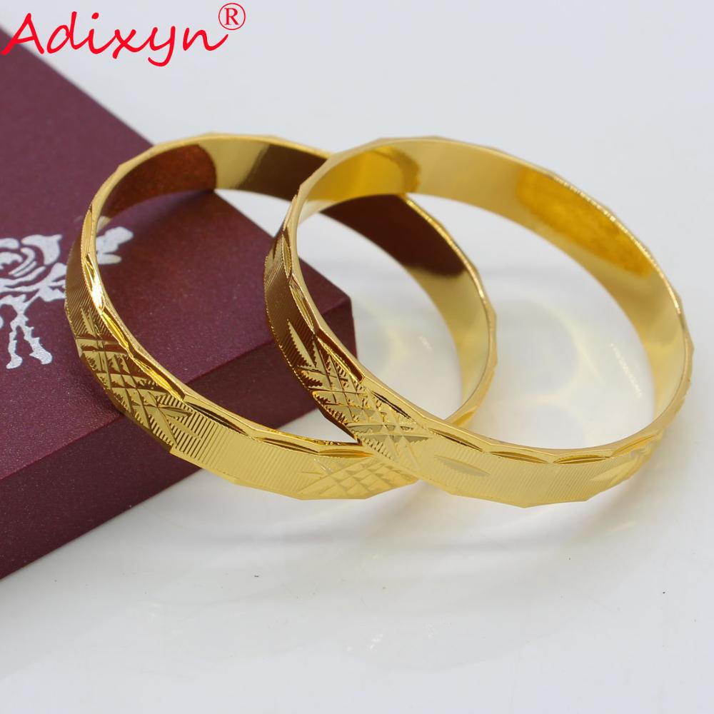 Adixyn Decoratief Patroon Baby Bangle Gold Kleur 7.5 $/2 Stuks Dubai Armbanden Voor Baby/Kids Trendy Afrikaanse arabische Sieraden N080810
