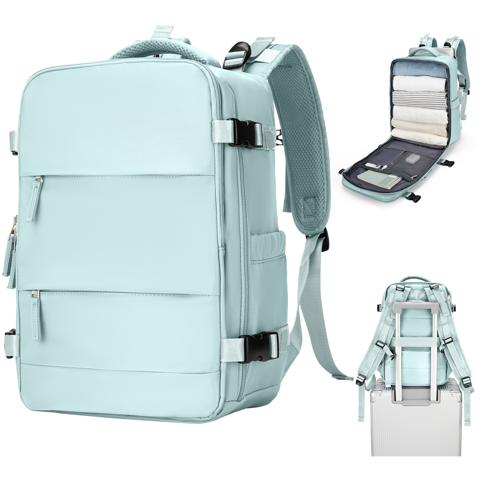 Reisrugzak Voor Dames Heren, 42X32X20, Rugzak Met Luchtvaartmaatschappij Goedgekeurd, Waterdichte Casual Laptop Rugzak Voor Universiteitszaken: Sky Blue
