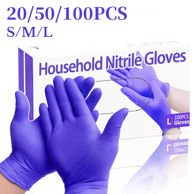 Guantes desechables de nitrilo morados para el hogar, cocina, baño, peluquería, mascotas, impermeables, sin látex, sin polvo, 20/50/100 Uds.