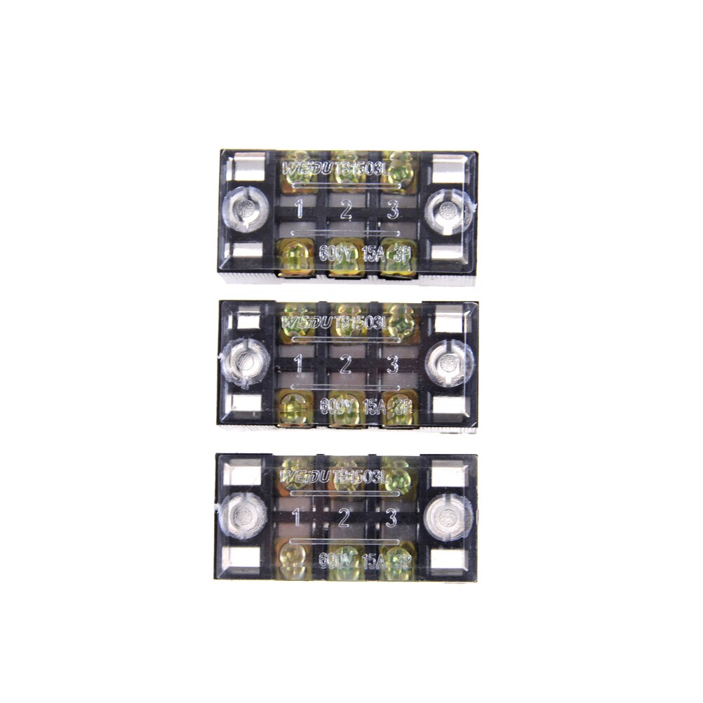 3pcs/lot Dual Row 3 Position Screw Terminal Block Strip 600V 15A w Cover TB-1503 Barrier Terminal Block