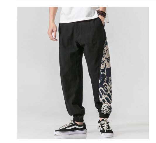 Traditional Chinese Clothing for Men Pants Bruce Lee Tangsuit Style Vintage Streetwear Loose Kungfu Trousers: black / XXXL