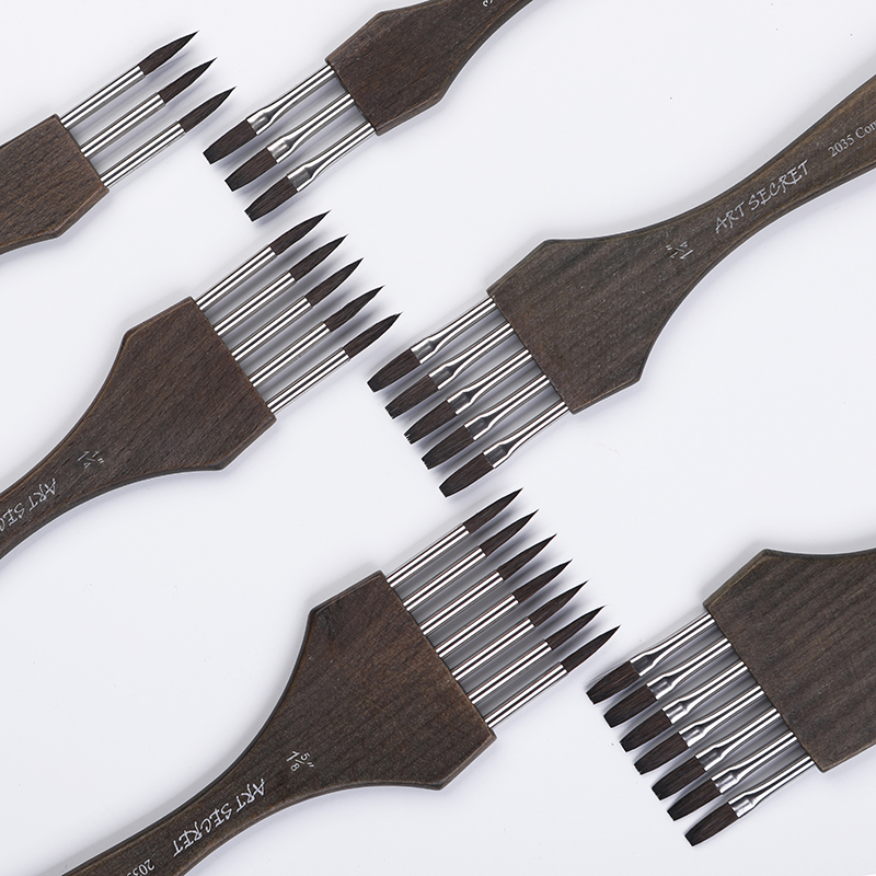 Pincel de pintura acrílica de acuarela con peine multidiente ArtSecret # 2035 Crin Mix Pelo de nailon Mango de madera Arte Papelería: Negro